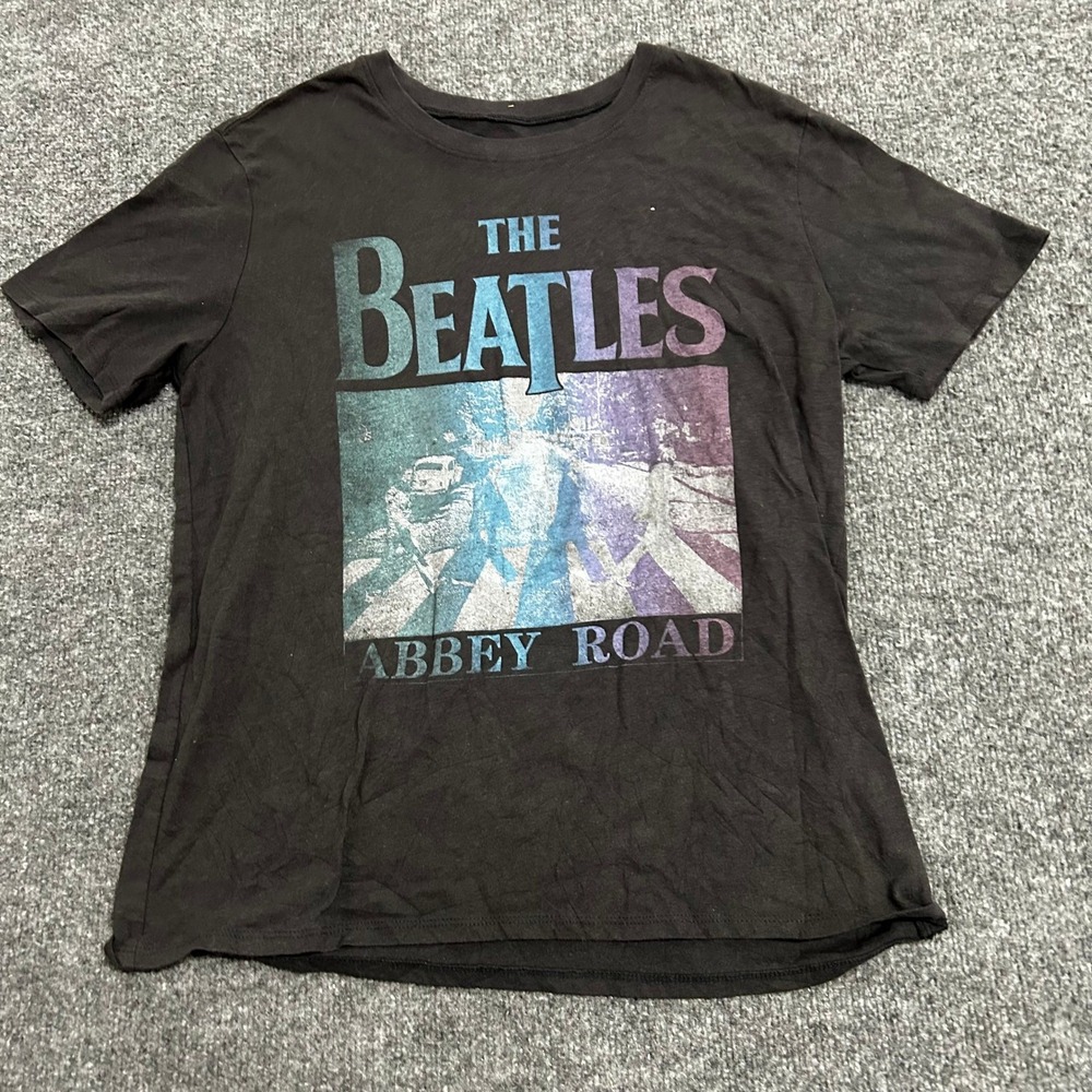 The Beatles T-Shirt Womens Size S Black Abbey Road Graphic Band Tee Short Sleeve